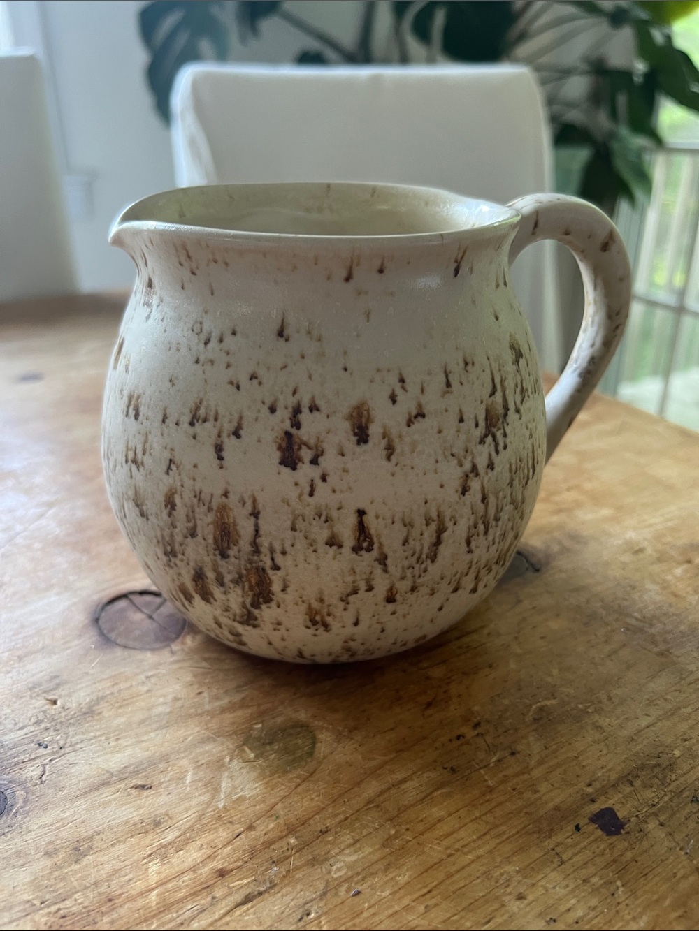 Farmhouse Pottery Studio brown & cream Speckled Splatter Lg Pitcher signed SKP